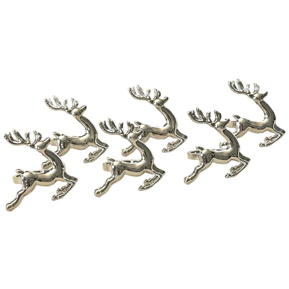 Set (6) Silver REINDEER NAPKIN RINGS Holders Holiday Christmas Table Decor 2.25" - Picture 4 of 13